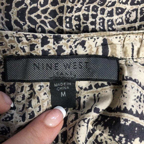 Nine West Top Womens Size Medium Beige Black Elastic Hemline Lightweight Cotton - Picture 6 of 9